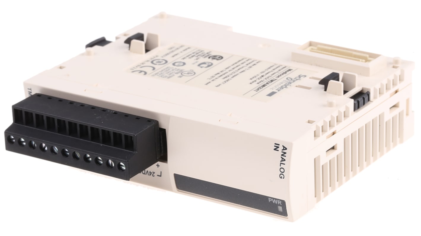 Modulo I/O analogico Schneider Electric TM2AMI2HT per Modicon M238, 2 ingressi, installazione semplificata, dimensioni 23,5 x 70 x 90 mm.