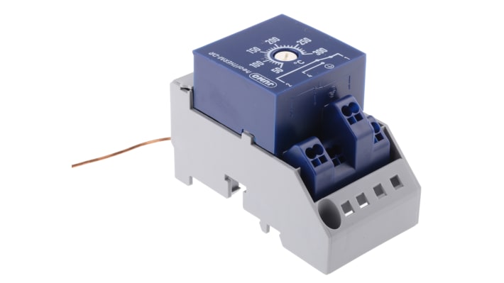 Termostato capillare Jumo, monitor di temperatura heatTHERM-DR, lunghezza capillare 2000 mm, montaggio superficiale, grado di protezione IP20.