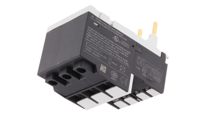 Relè di sovraccarico termico Lovato RF381400, 3 poli, 14 A, montaggio su contattori BF09-BF38, temperatura -25/+60 °C.