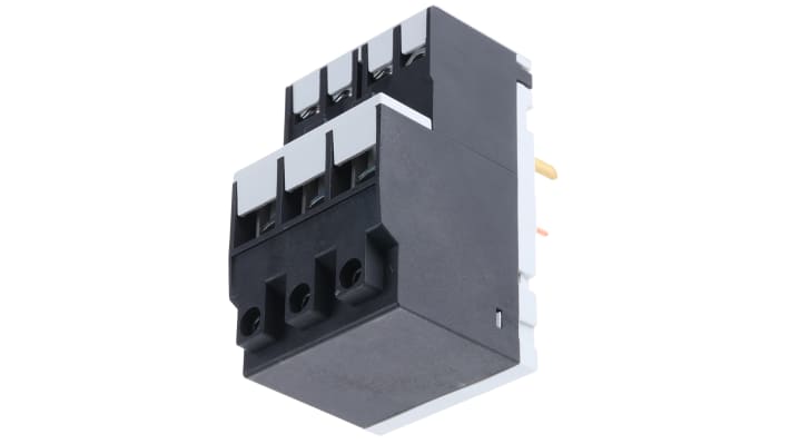 Lovato RF380100, relè di sovraccarico termico 3 poli, corrente 1 A, montaggio su contattori BF09-BF38, dimensioni 45x81x80,7 mm.