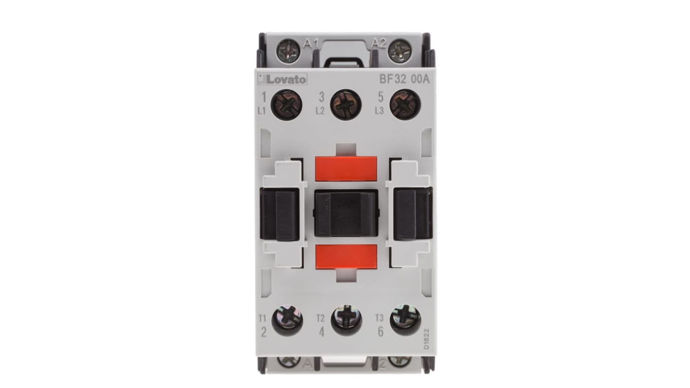 Contattore Lovato BF3200A230, 3 poli, 32 A, montaggio su guida DIN, dimensioni 90x45x90 mm, bobina 230 V.