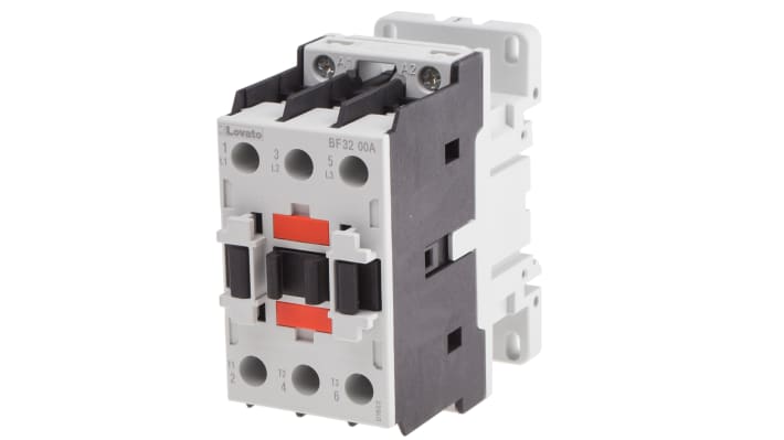 Contattore Lovato BF3200A230, 3 poli, 32 A, montaggio su guida DIN, dimensioni 90x45x90 mm, bobina 230 V.