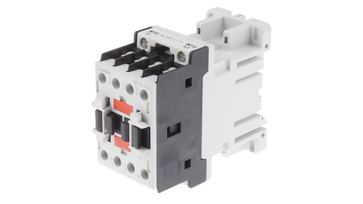 Contattore Lovato BF0910D024, 3 poli, 9 A, bobina 24 V c.c., montaggio su guida DIN, dimensioni 81 x 45 x 80.7 mm.