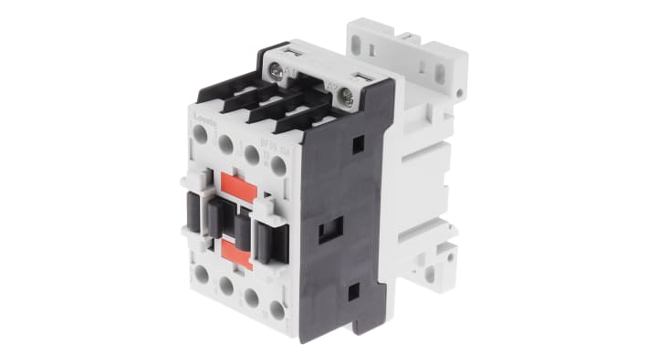 Contattore Lovato BF0910A024, 3 poli, 9 A, bobina 24 V c.a., montaggio su guida DIN, dimensioni 45x81x80.7 mm.