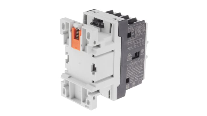 Contattore Lovato BF0910A024, 3 poli, 9 A, bobina 24 V c.a., montaggio su guida DIN, dimensioni 45x81x80.7 mm.