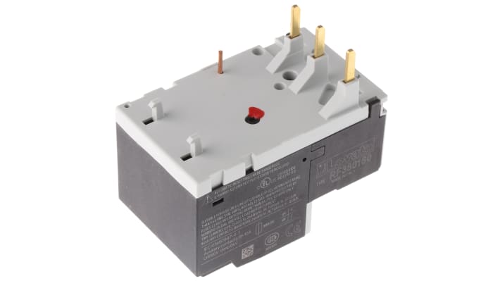 Lovato RF380160, relè di sovraccarico termico 3 poli, 1,6 A, montaggio su contattori BF09-BF38, dimensioni 45x81x80,7 mm.