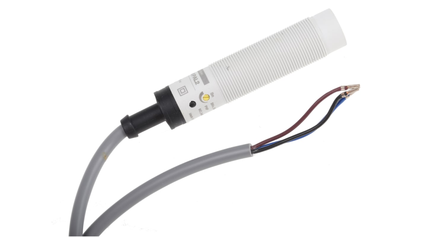 Sensore di prossimità cilindrico PNP Telemecanique Sensors XT218A1PAL2, tecnologia capacitiva, M18, rilevamento 8 mm, IP67.