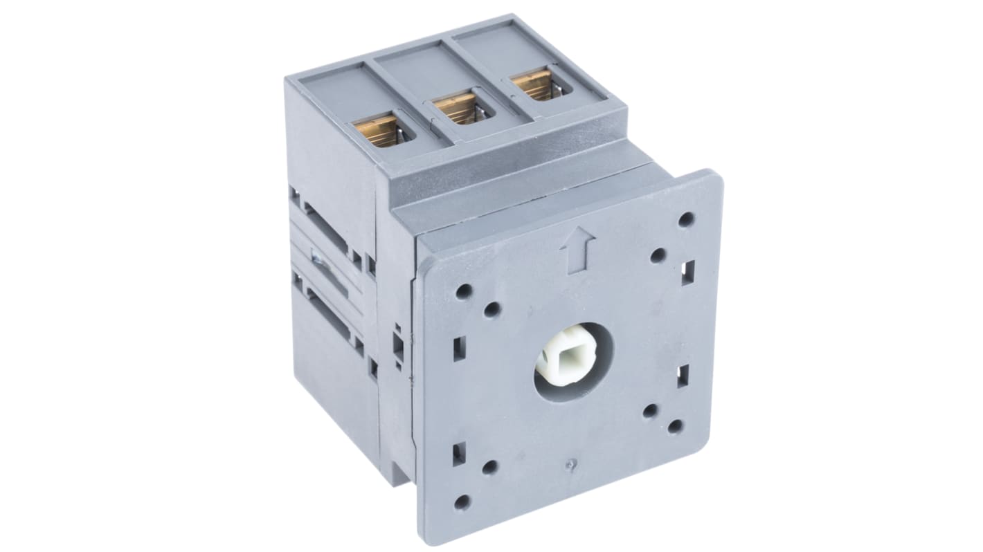 Interruttore di isolamento ABB OT63FT3, 3 poli, montaggio a pannello, corrente 63A, dimensioni 72x65x69 mm, grado di protezione IP20.