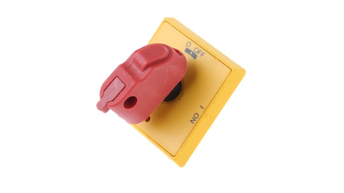 Manopola rotante ABB OHYS3RH 1SCA105328R1001, rosso/giallo, IP54, per attivazione sezionatori nella Serie OT.