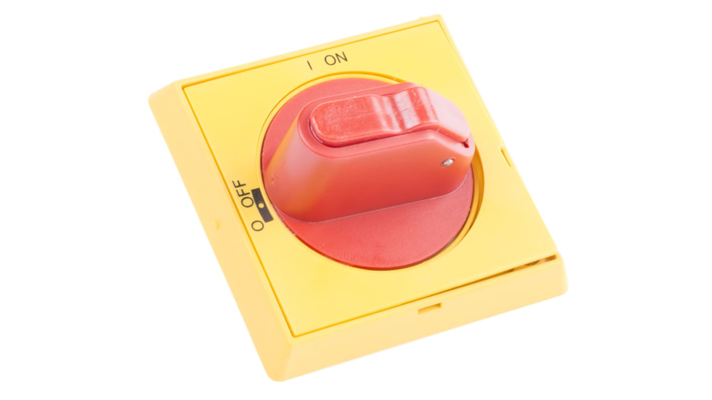 Manopola rotante ABB OHYS2RJ per selettori Serie OT, colore rosso/giallo, IP65, montaggio su sezionatori, 43.5 mm.