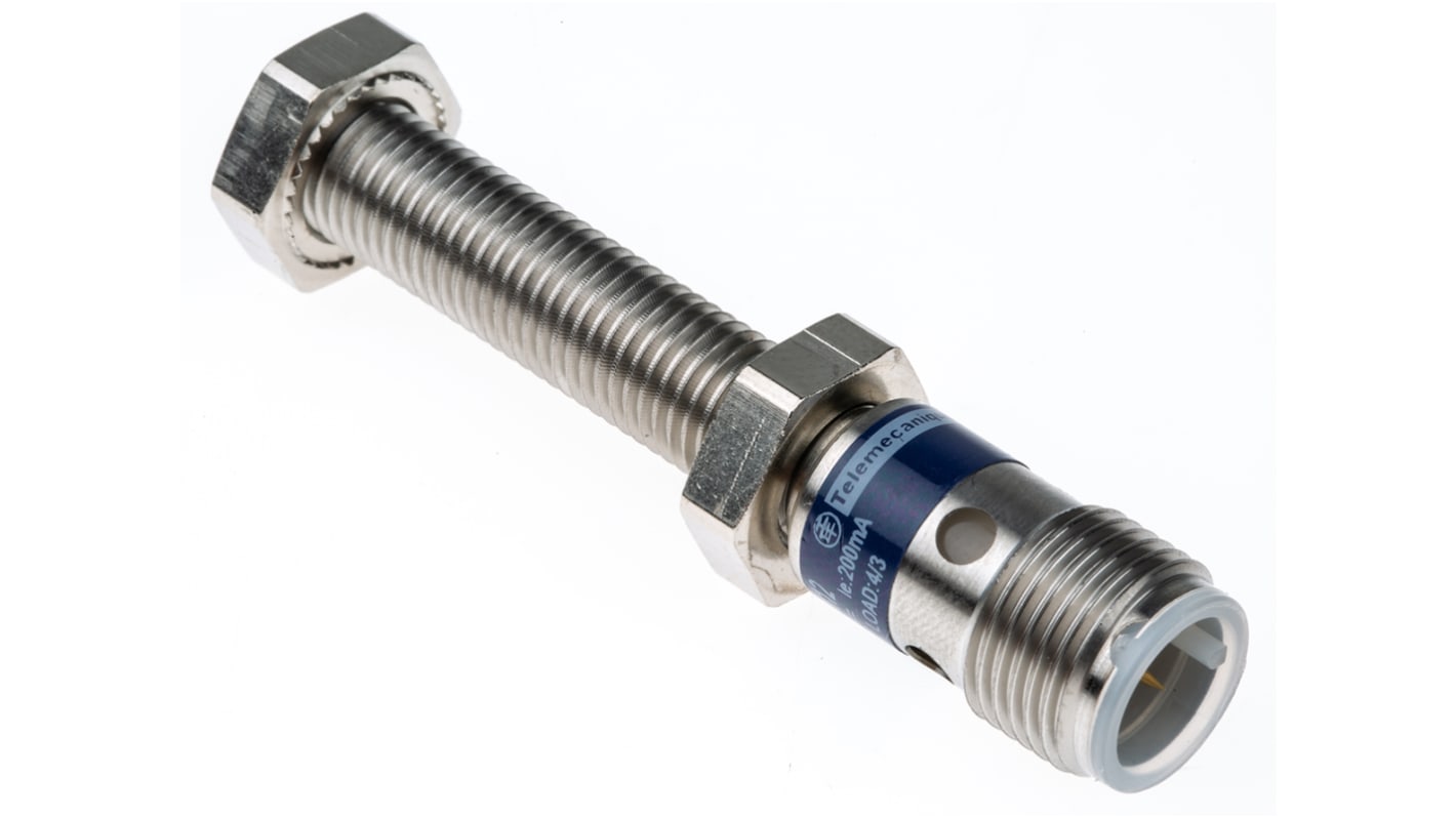 Sensore di prossimità cilindrico PNP Telemecanique XS508BLPAM12, M8, rilevamento 1,5 mm, alimentazione 12-48 V c.c., IP65/IP67.