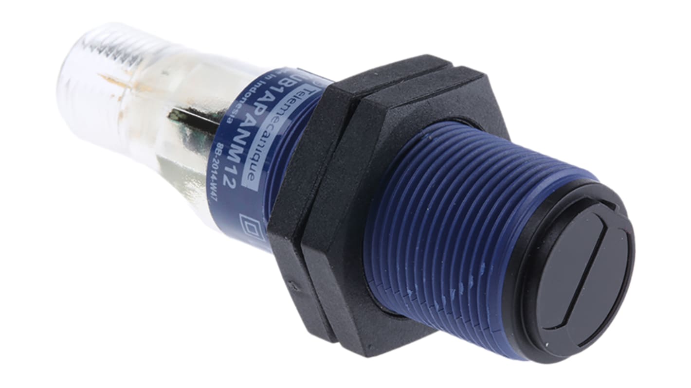 Sensore fotoelettrico cilindrico Telemecanique Sensors XUB1APANM12, rilevamento a 4 m, uscita PNP, IP67, temperatura -25/+55 °C.