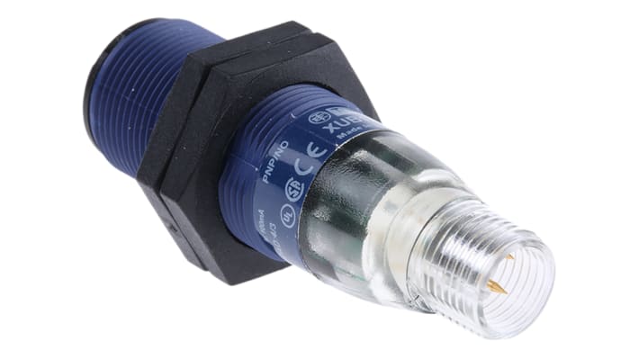 Sensore fotoelettrico cilindrico Telemecanique Sensors XUB1APANM12, rilevamento a 4 m, uscita PNP, IP67, temperatura -25/+55 °C.
