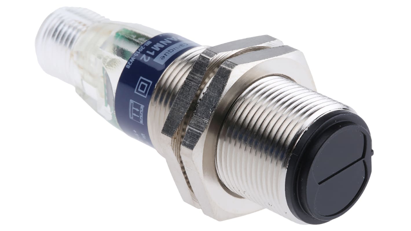 Sensore fotoelettrico cilindrico a retroriflessione Telemecanique Sensors XUB1BPANM12, rilevamento fino a 4 m, IP65/IP67.