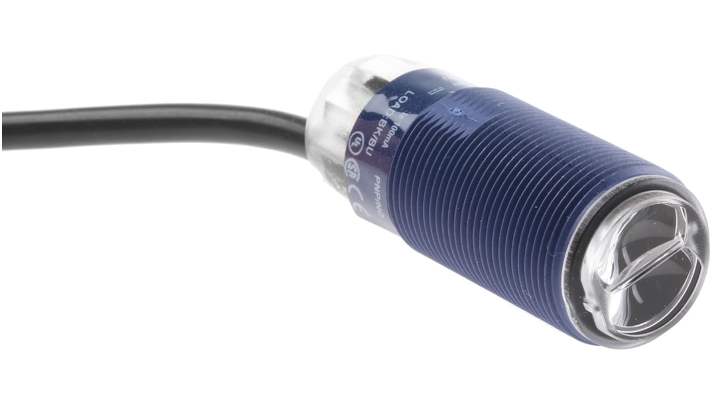 Sensore fotoelettrico cilindrico a diffusione Telemecanique Sensors XUB4APANL2, rilevamento 100 mm, IP 65/67, 12-24 V c.c.