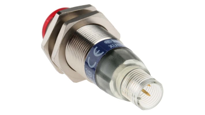 Sensore fotoelettrico cilindrico Telemecanique Sensors XUB9BPANM12, rilevamento a 2 m, uscita PNP, connettore M12.