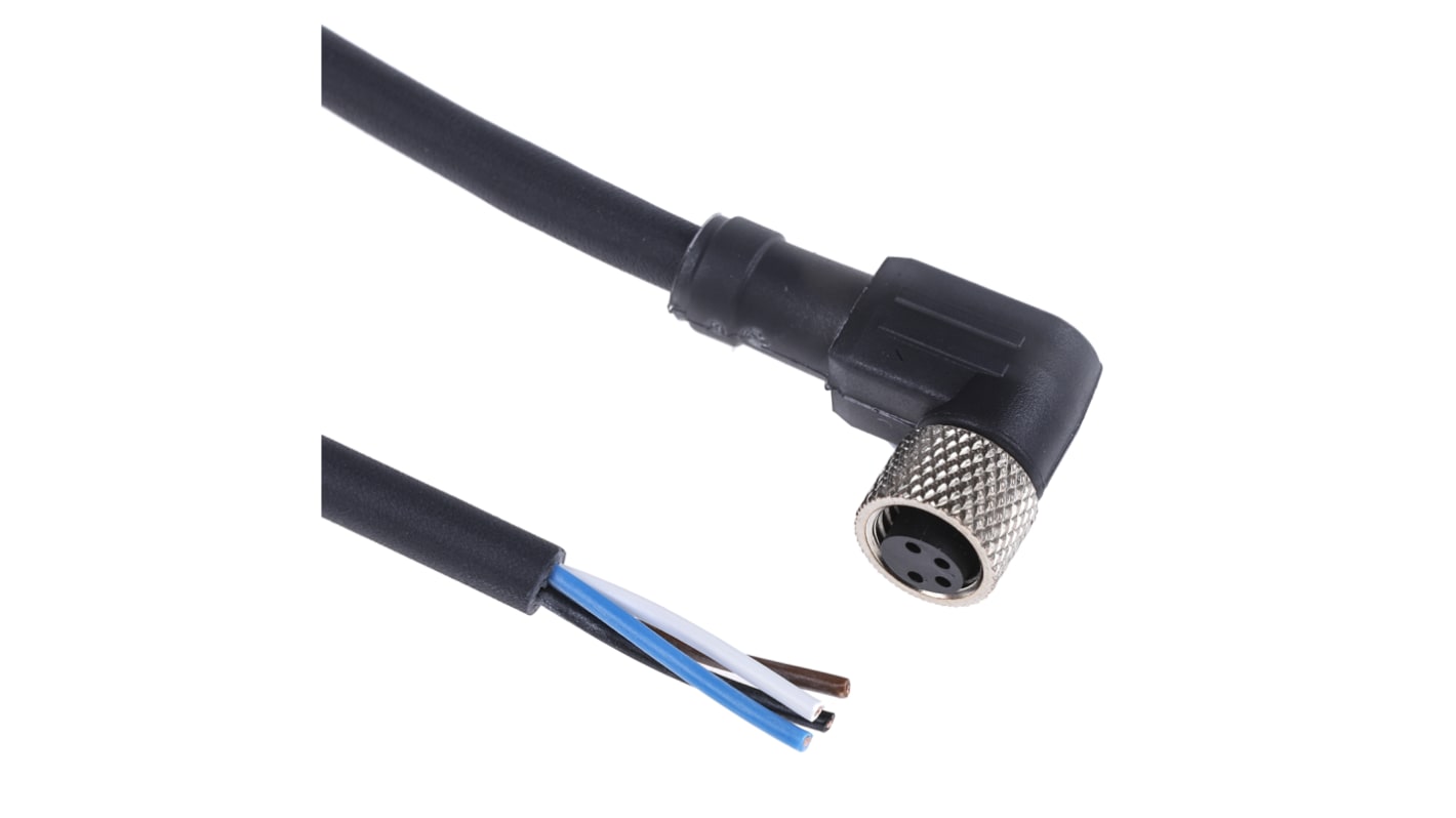 Cavo assemblato 90° Telemecanique Sensors XZCP1041L5 per sensori Schneider. 4 cond. M8 Femmina Ø 5.2mm L. 5m.