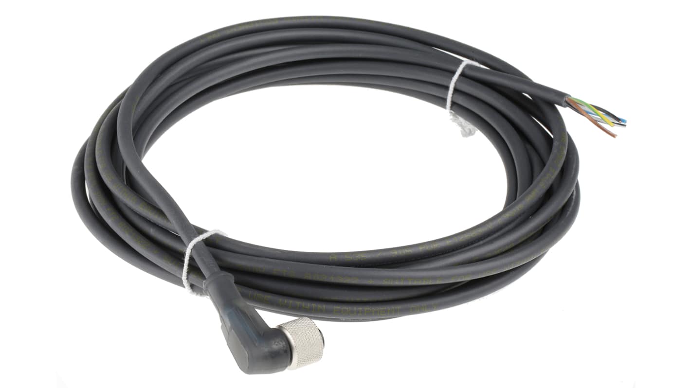 Cavo sensore/attuatore M12 femmina Telemecanique Sensors, 5 m, 5 conduttori, protezione IP65/IP67/IP69K, angolo retto. Codice XZCP1264L5.