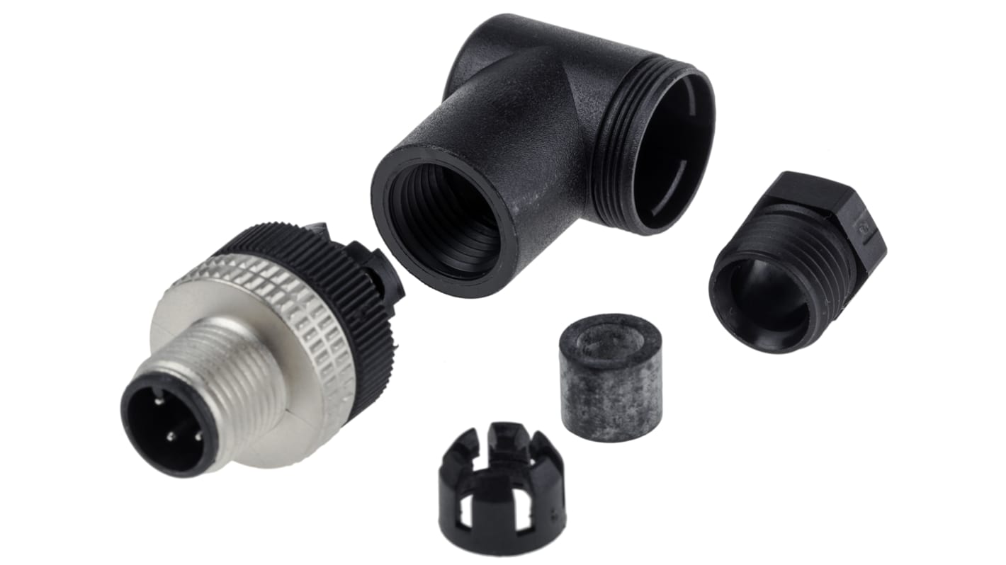 Connettore circolare maschio M12 4 poli Telemecanique Sensors XZCC12MCM40B per sensori Schneider. Terminazione a vite.