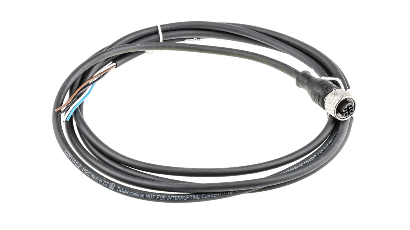 Cavo sensore/attuatore Telemecanique Sensors XZCP1141L2, 4 cond. M12 Femmina 2m Ø 5.2mm. Resistente all'acqua e alla polvere (IP67), ideale per automazione e controllo industriale.