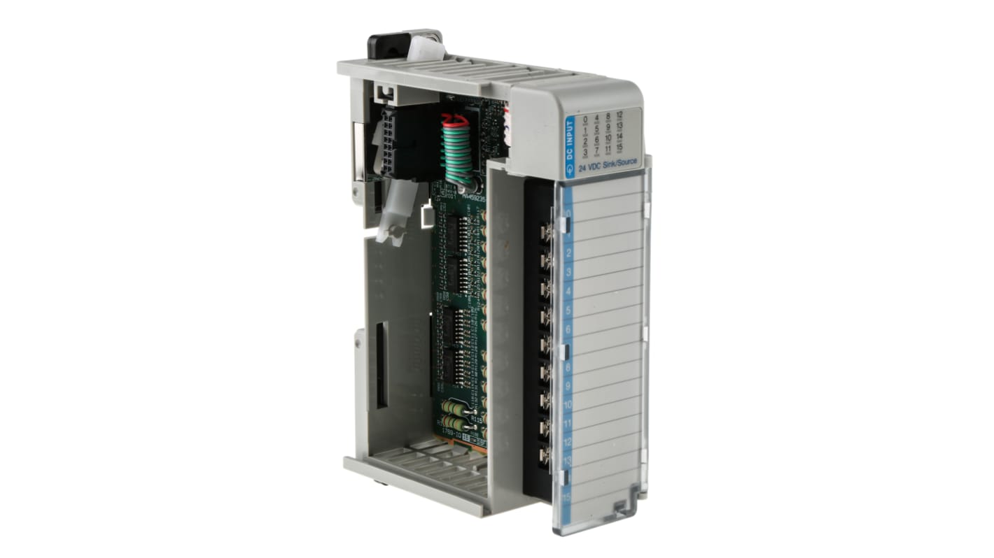 Modulo I/O Allen Bradley 1769-IQ16, 16 ingressi digitali, montaggio su guida DIN, dimensioni 118 x 35 x 87 mm, 24V c.c.