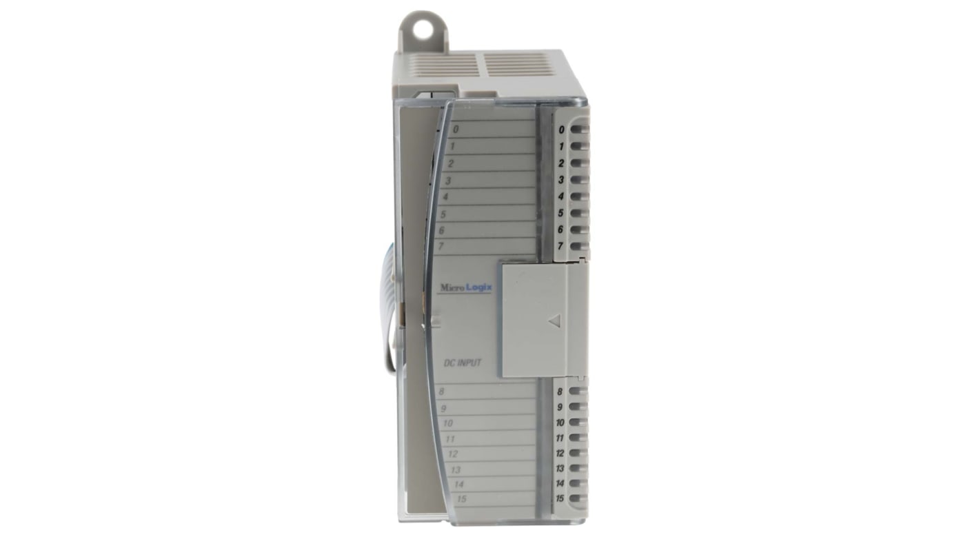 Modulo I/O Allen Bradley 1762-IQ16 per MicroLogix, 16 ingressi digitali, alimentazione 24VDC, dimensioni 87 x 40 x 90 mm.