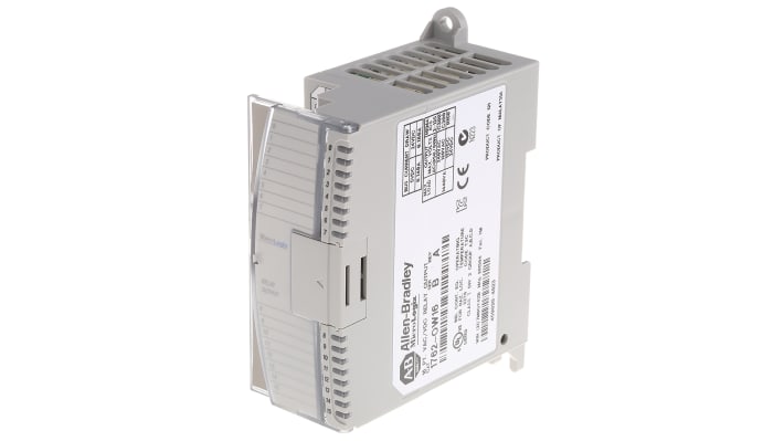 Allen Bradley 1762-OW16, modulo I/O per MicroLogix, 16 uscite relè, montaggio su guida DIN, dimensioni 87 x 40 x 90 mm.