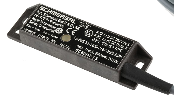 Interruttore di sicurezza Schmersal EX-BNS 33-12ZG-2187-3G/D-5M, senza contatto, IP67, 24 V dc, dimensioni 88 x 50 x 13 mm.