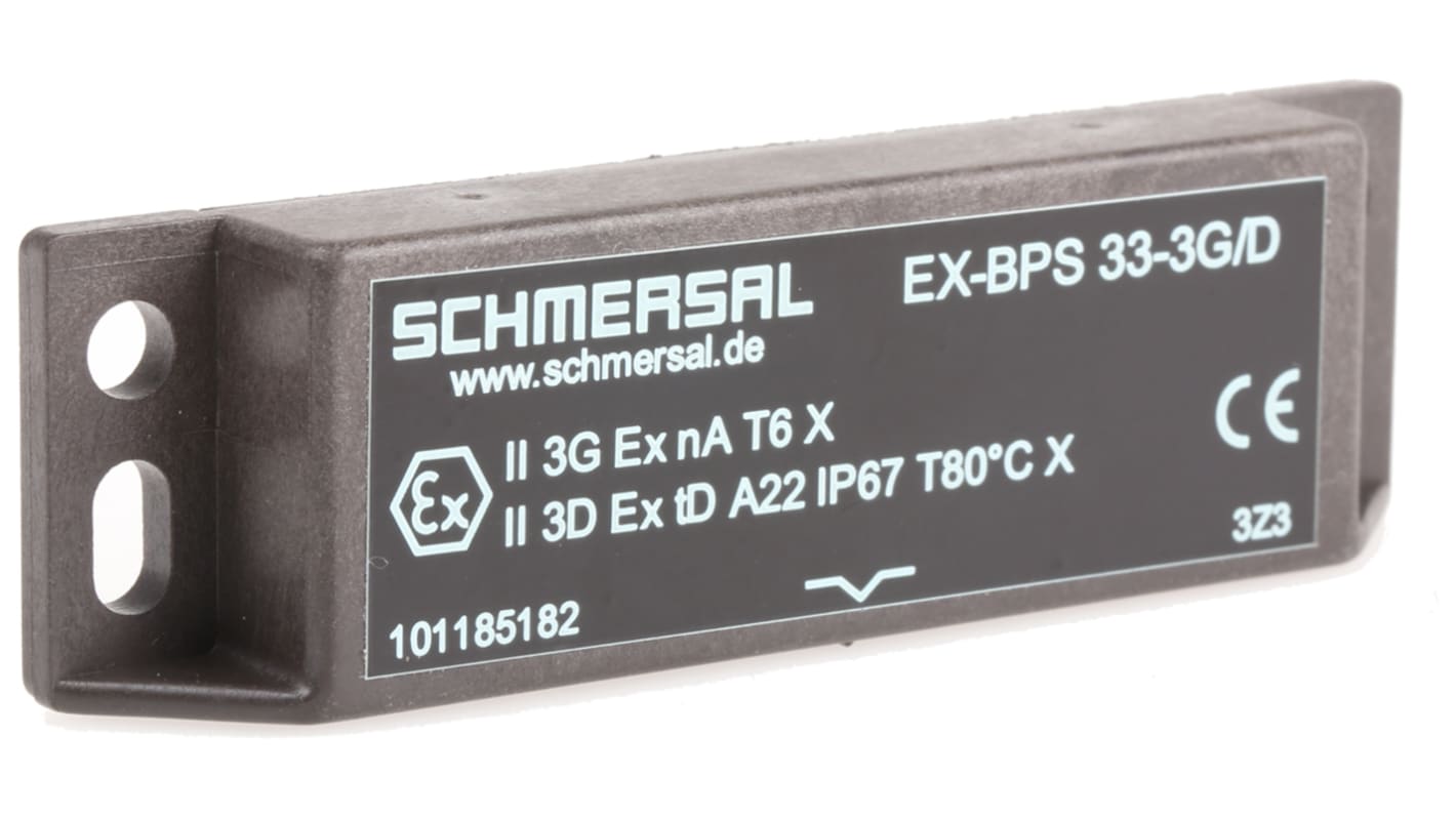 Interruttore di sicurezza senza contatto Schmersal EX-BPS 33-3G/D, corpo in plastica, grado di protezione IP67, dimensioni 13mm x 88mm x 25mm.