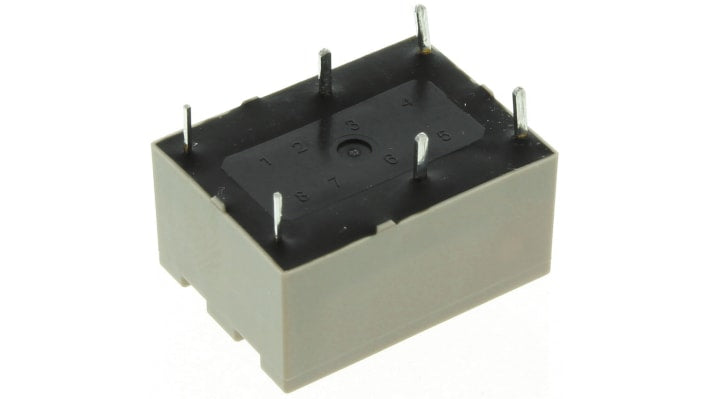 Relè di potenza Panasonic DPST, montaggio su PCB, bobina 5V cc, corrente 8A, dimensioni 10 x 20 x 12,5 mm.