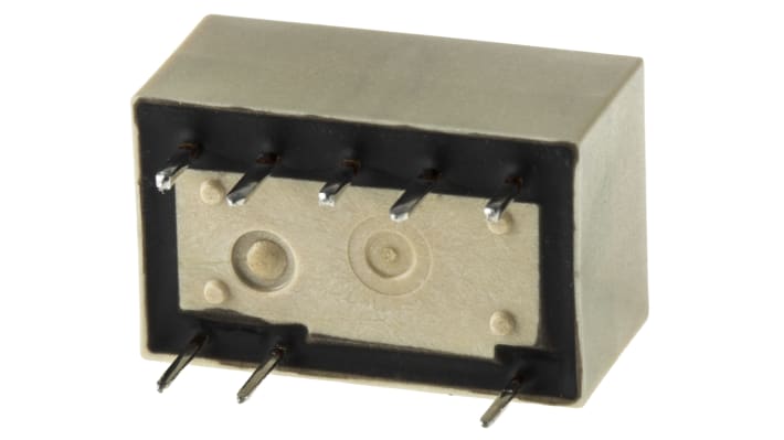 Relè SPDT Panasonic ARS1612 per circuiti stampati, 3GHz, 12V cc, dimensioni 14 x 8.6 x 7.2 mm, temperatura -40/+70°C.