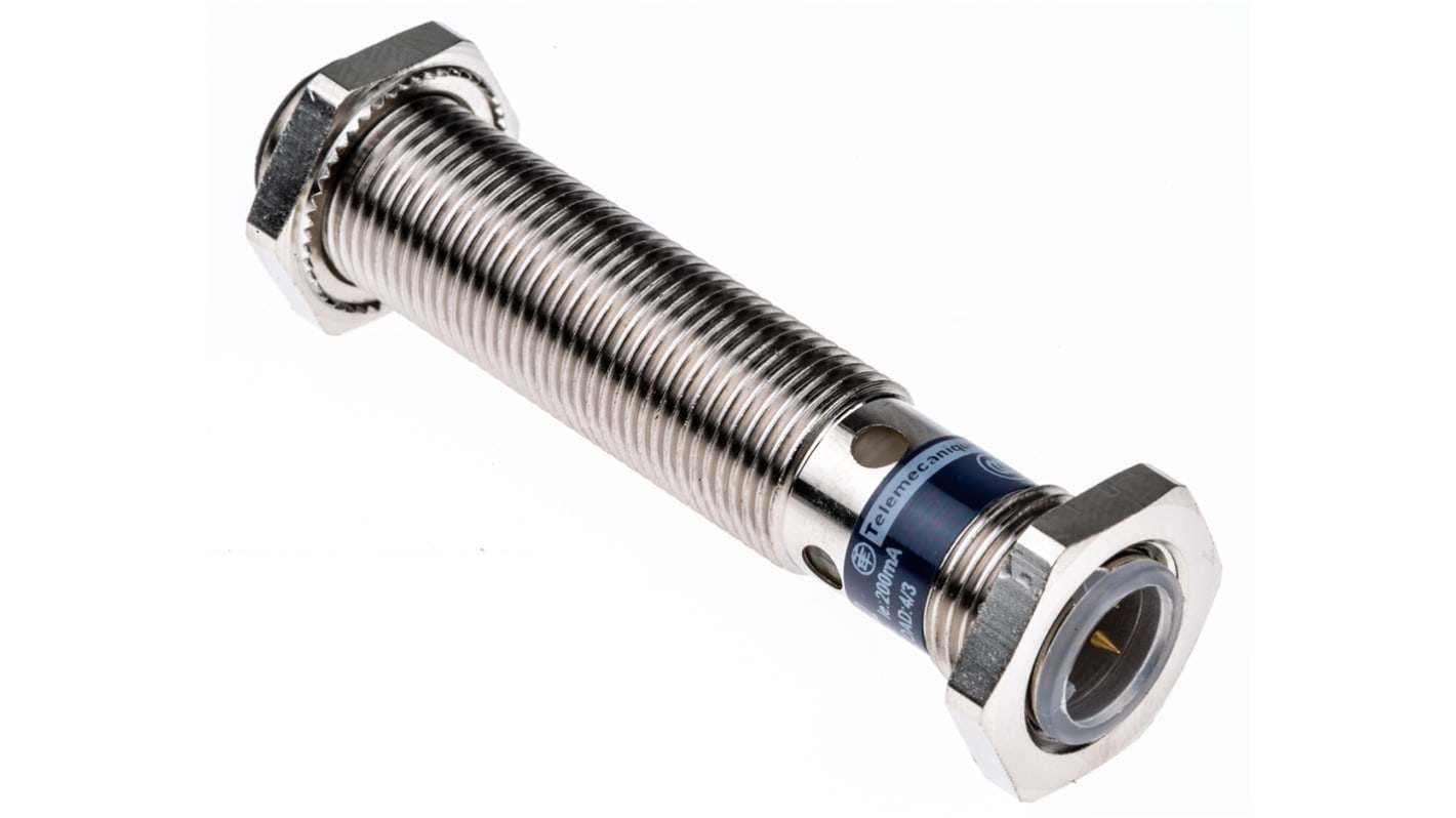 Sensore di prossimità cilindrico PNP Telemecanique Sensors XS512BLPAM12, M12, rilevamento 2 mm, IP69K, alimentazione 12-48 V c.c.