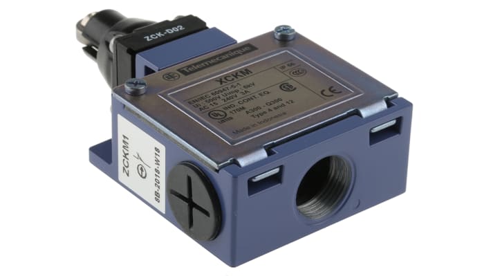 Interruttore di fine corsa Telemecanique XCKM102, stantuffo NO/NC, 240V, 10A, IP66. Adatto per applicazioni industriali.