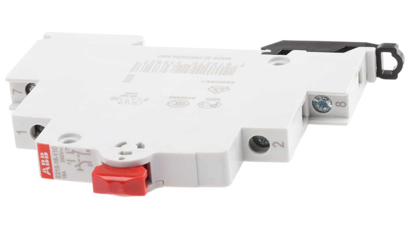 Pulsante ABB 16A, 250V, serie E225, con 1 contatto NA e 1 NC, compatibile con contattori ESB24 e superiori.