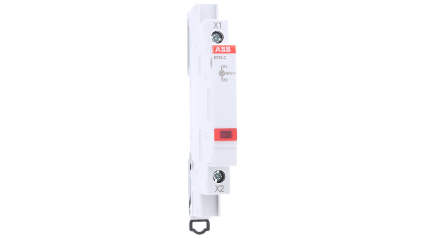Indicatore LED ABB E219-C rosso, tensione 115-230 V, corrente 16 A, grado di protezione IP20, peso 40 g.