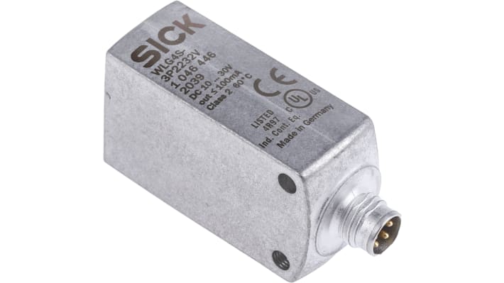 Sensore fotoelettrico rettangolare Sick WLG4S-3P2232V, rilevamento fino a 5 m, con connettore M8, grado di protezione IP68/IP69K.