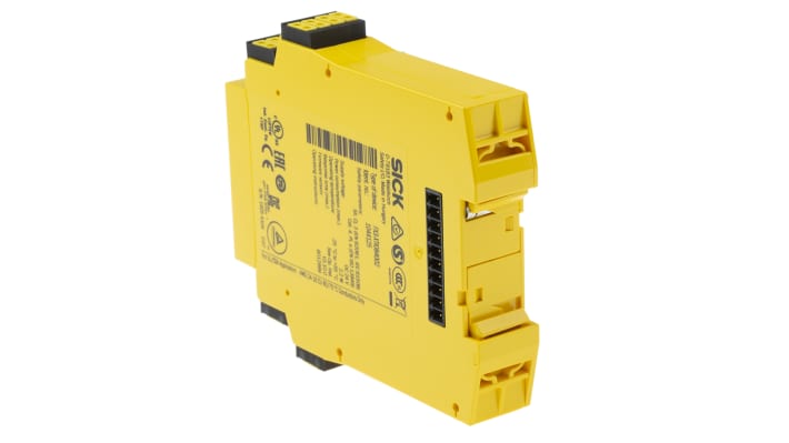 Modulo I/O Sick FX3-XTIO84002 per Flexi Soft, 24 V c.c., 8 ingressi e 4 uscite di sicurezza, montaggio su guida DIN, dimensioni 96,5 x 22,5 x 120,8 mm.