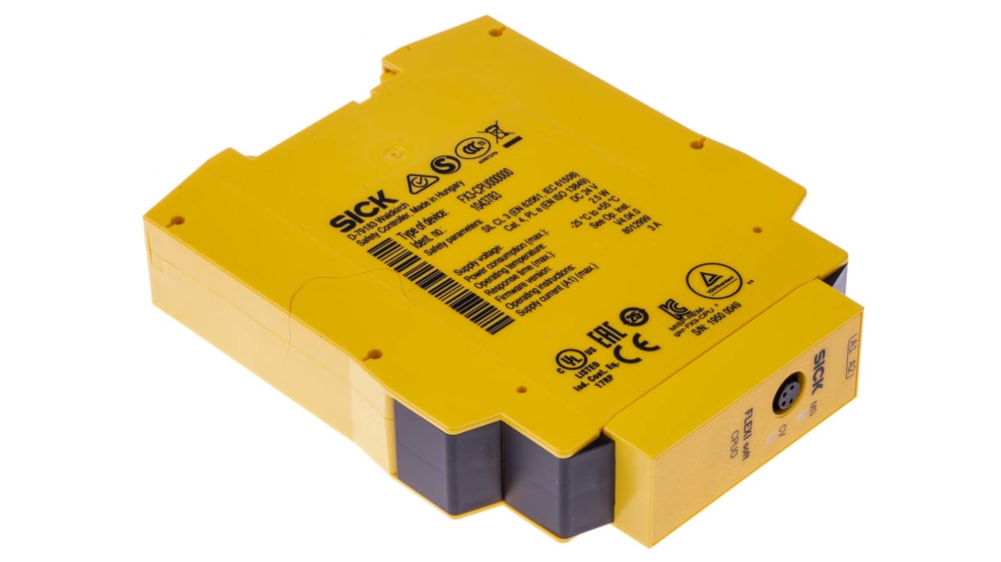 Controller di sicurezza Sick FX3-CPU000000, Flexi Soft, 96 ingressi, 48 uscite, dimensioni 96,5 x 22,5 x 120,8 mm.