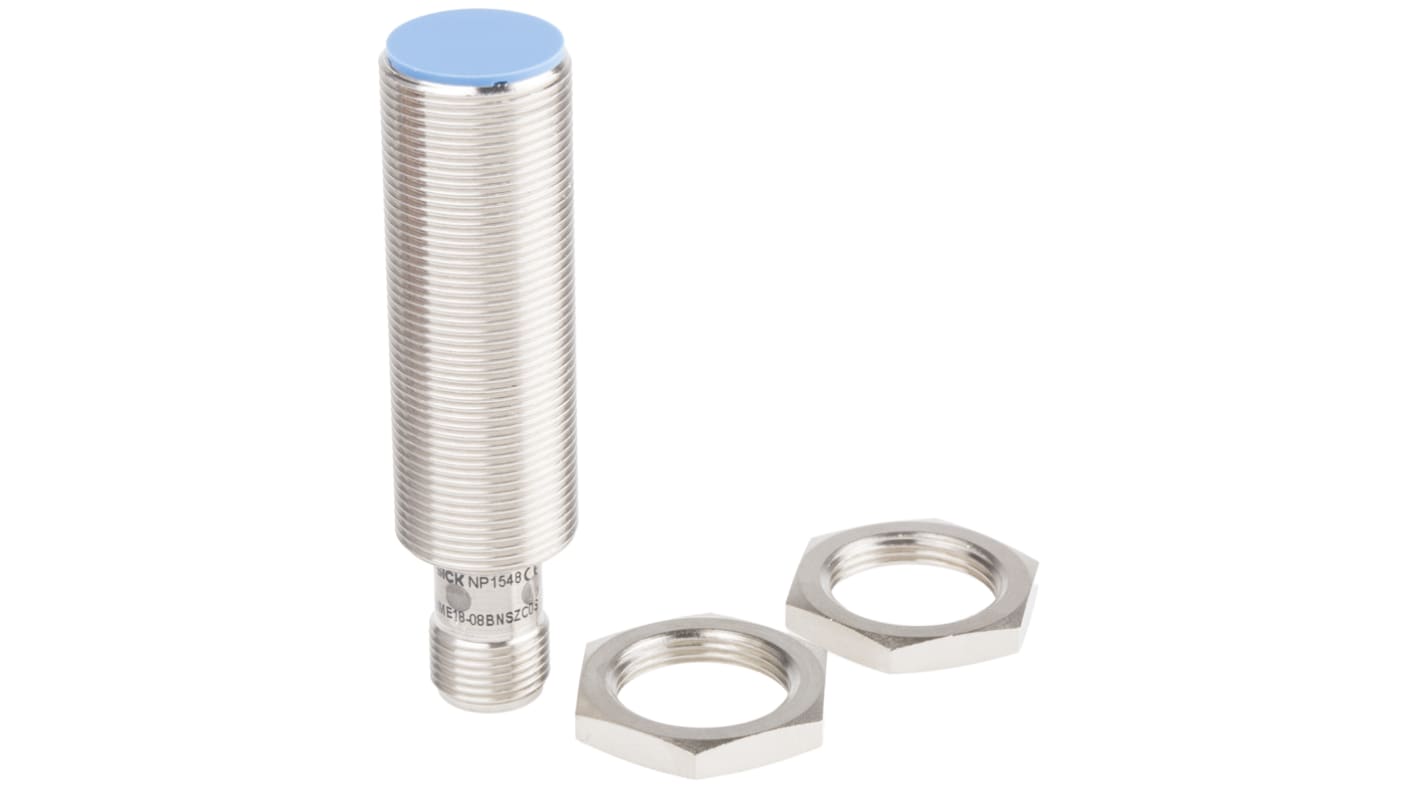 Sensore di prossimità cilindrico Sick IME18-08BNSZCOS NPN M18, rilevamento 8 mm, alimentazione 10-30 V c.c., grado di protezione IP67.