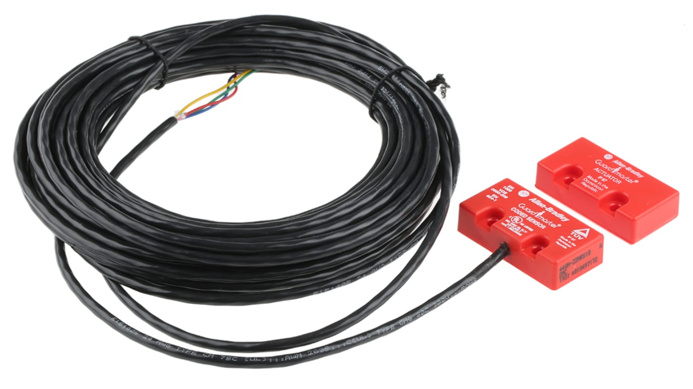 Interruttore di sicurezza magnetico Allen Bradley Guardmaster 440N-Z2NRS1B, IP67, cavo 10 m, dimensioni 48x25x12 mm.
