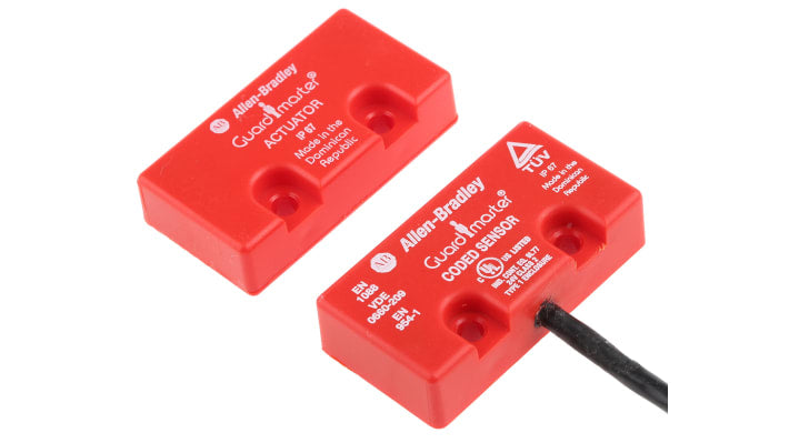 Interruttore di sicurezza magnetico Allen Bradley Guardmaster 440N-Z2NRS1B, IP67, cavo 10 m, dimensioni 48x25x12 mm.