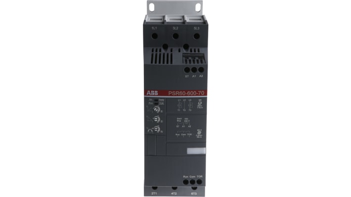 ABB 1SFA896112R7000, avviatore soft-start 3 fasi, 30 kW, 600 V, montaggio su guida DIN, dimensioni 220x180x70 mm.