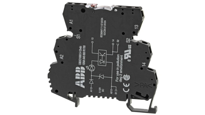 Relè a stato solido ABB OBOC2000-5-12VDC, tensione di ingresso 5-250 V, larghezza 6 mm, per guida DIN.