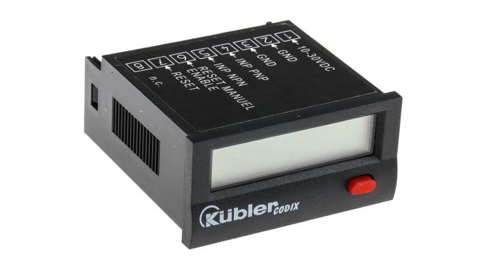 Contatore LCD Kübler 6.141.012.300, 7 cifre, montaggio a pannello 24x48 mm, alimentazione 10-30 V c.c., intervallo 0-99999,99.
