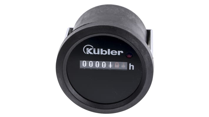 Contatore elettromeccanico rotondo Kübler 3.474.901.075, 7 cifre, tensione 187-264 V, resistente agli urti, -25/+80 °C.