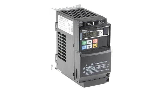 Inverter Omron 3G3MX2AB004ECHN, 0,4 kW, 230 V, 1 fase, IP20, dimensioni 128 x 68 x 123 mm, controllo coppia.