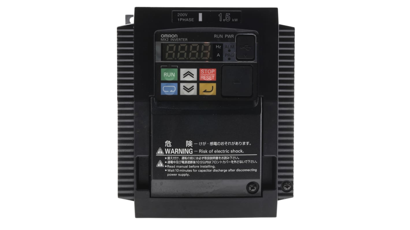 Inverter Omron 3G3MX2AB015ECHN, potenza 1,5 kW, 230 V, 8 A, IP20, comunicazione Profibus, dimensioni 128x108x170,5 mm.