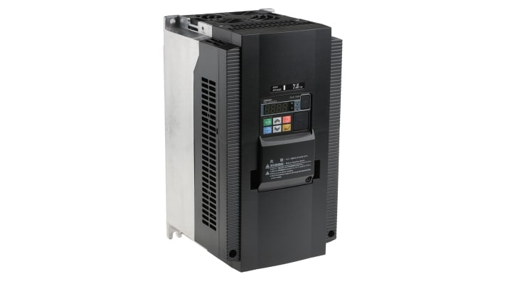 Inverter trifase Omron 3G3MX2A4075ECHN, potenza 7,5 kW, 400 V, 18 A, con pannello di controllo e comunicazione Profibus.