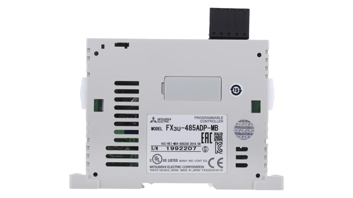 Modulo di espansione Mitsubishi Electric FX3U-485ADP-MB per PLC Serie FX3U, interfacce RS232, RS422, RS485, dimensioni 106 x 17,6 x 89,5 mm.