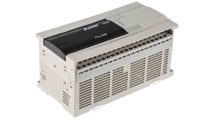 Modulo logico Mitsubishi Electric FX3G-60MR/DS per guida DIN, 36 ingressi, 24 uscite relè, dimensioni 175 x 90 x 86 mm.